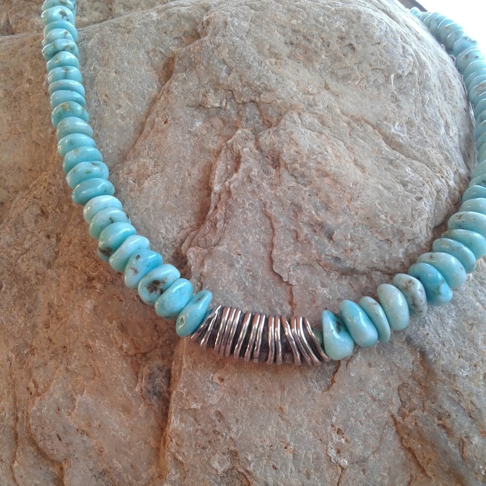 Sterling silver,  genuine TURQUOISE necklace - Picture 3 of 8